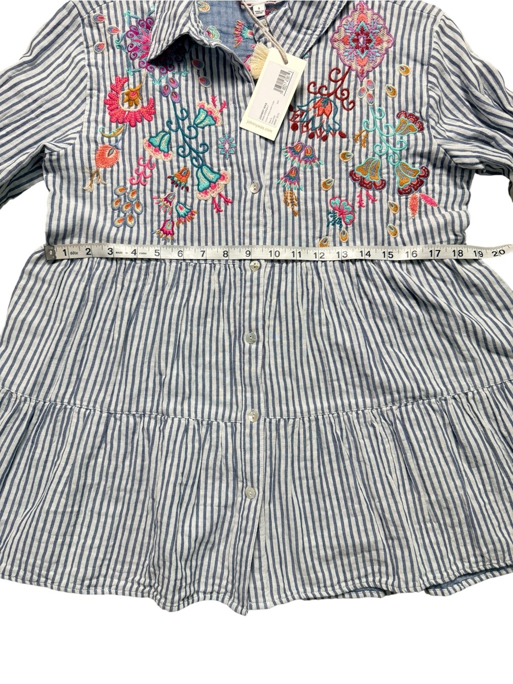 NWT Johnny Was Workshop Embroidered Stripe Tunic Top Small Boho Button Front - Picture 8 of 16